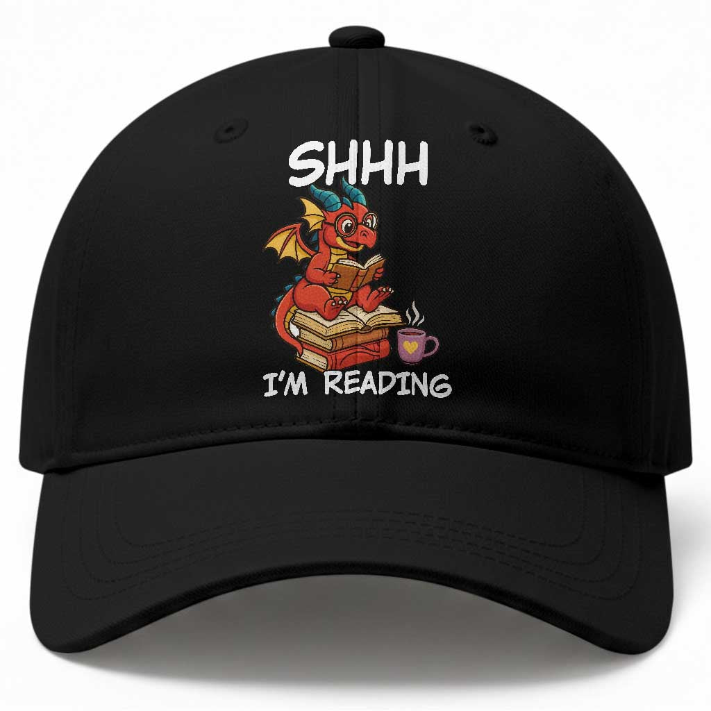 Shhh I Am Reading Baseball Cap Funny Dragon Reading Book TS12 Print Your Wear