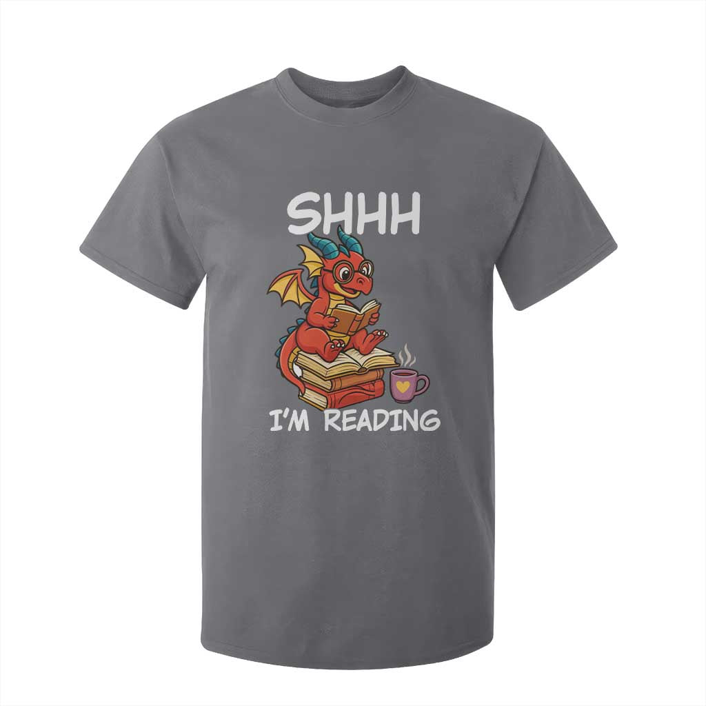Shhh I Am Reading T Shirt For Kid Funny Dragon Reading Book TS12 Charcoal Print Your Wear