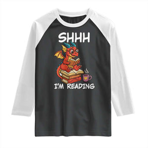 Shhh I Am Reading Raglan Shirt Funny Dragon Reading Book TS12 Black White Print Your Wear
