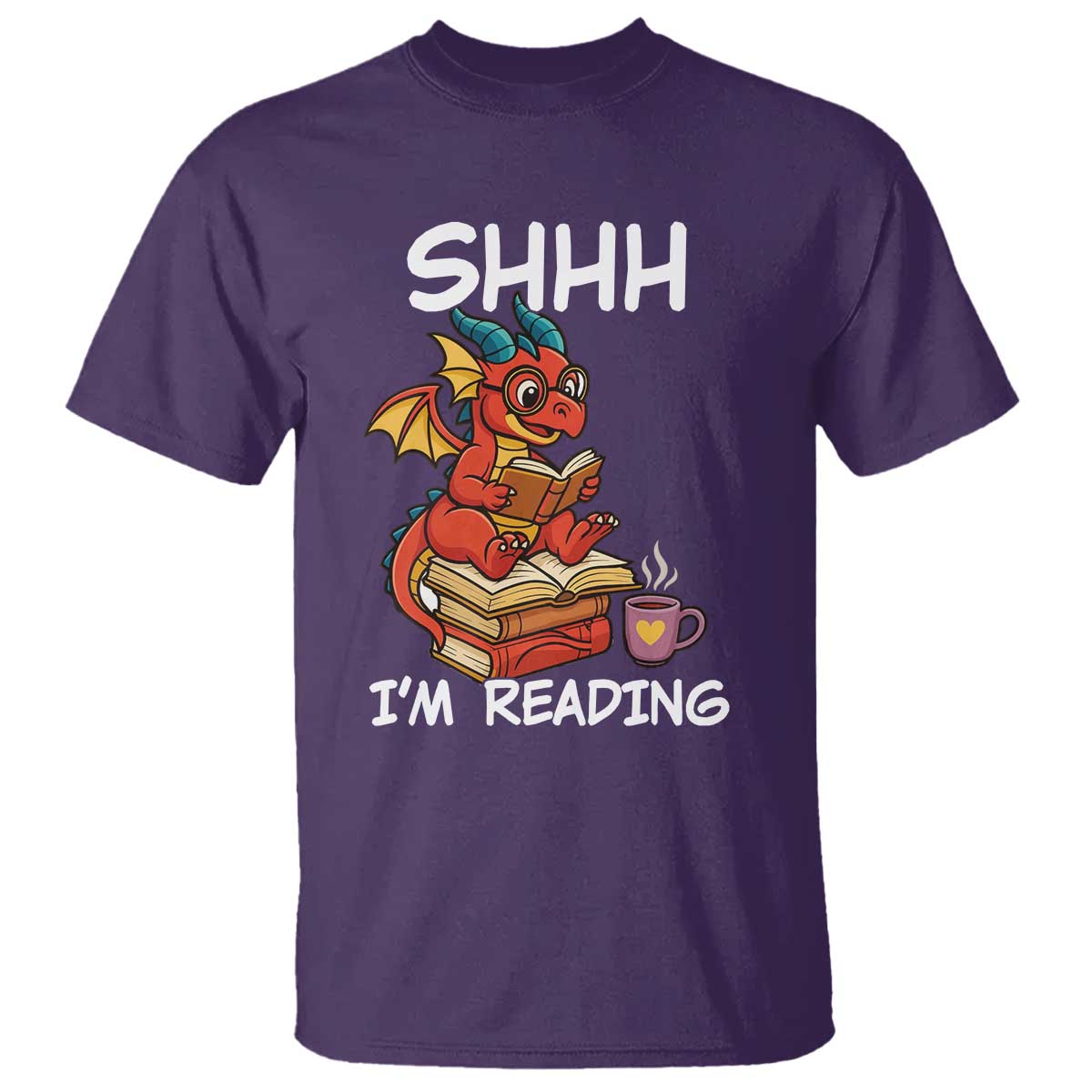 Shhh I Am Reading T Shirt Funny Dragon Reading Book TS12 Purple Print Your Wear