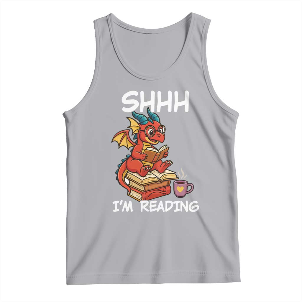 Shhh I Am Reading Tank Top Funny Dragon Reading Book TS12 Athletic Heather Print Your Wear