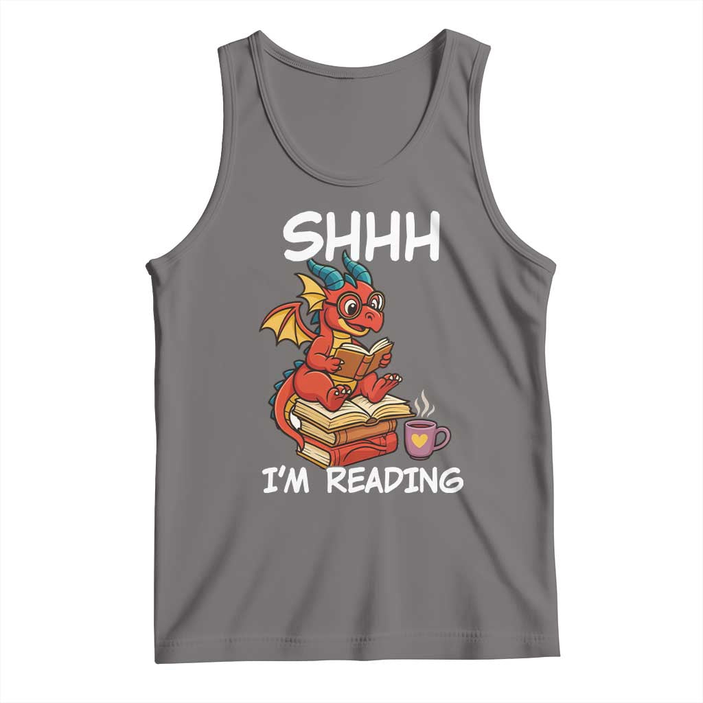 Shhh I Am Reading Tank Top Funny Dragon Reading Book TS12 Deep Heather Print Your Wear