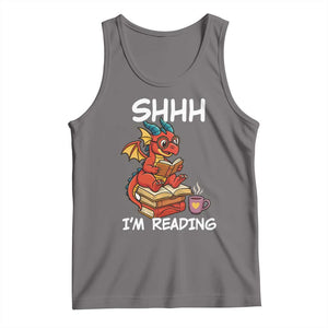 Shhh I Am Reading Tank Top Funny Dragon Reading Book TS12 Deep Heather Print Your Wear
