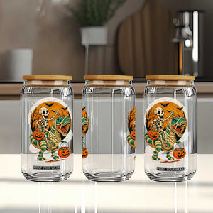 Funny Skeleton Riding Mummy Dinosaur Halloween Glass Can TS12 Print Your Wear