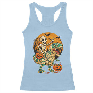 Funny Skeleton Riding Mummy Dinosaur Halloween Racerback Tank Top TS12 Light Blue Print Your Wear