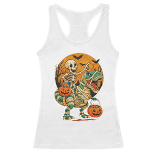 Funny Skeleton Riding Mummy Dinosaur Halloween Racerback Tank Top TS12 White Print Your Wear