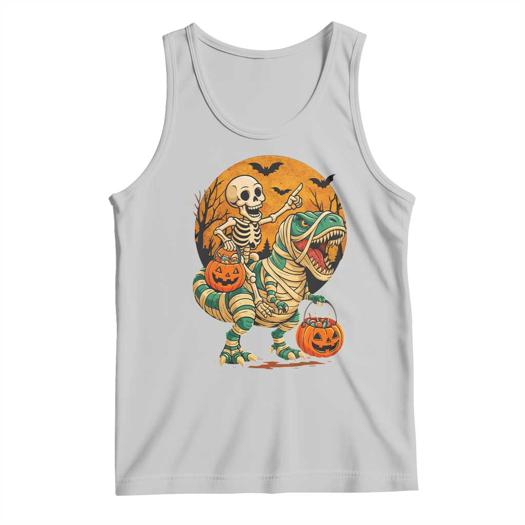 Funny Skeleton Riding Mummy Dinosaur Halloween Tank Top TS12 Ash Print Your Wear