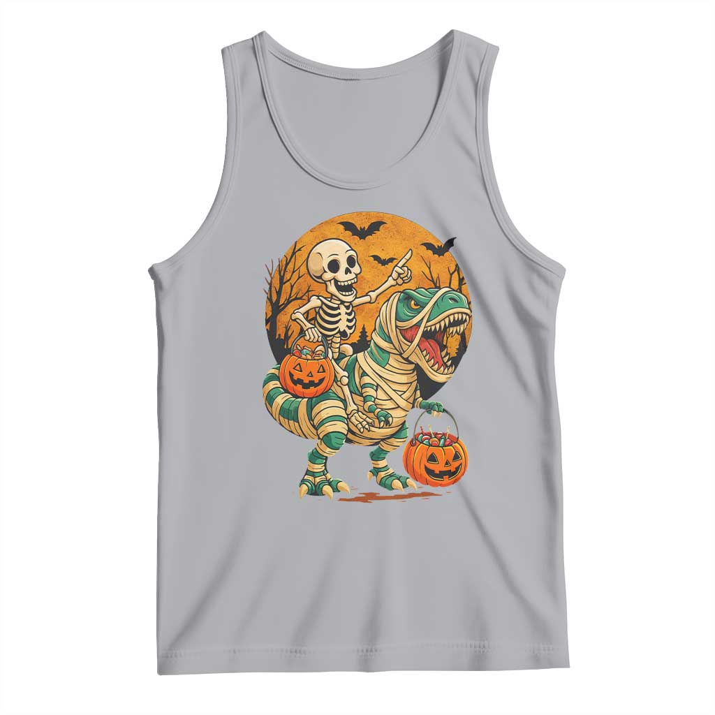 Funny Skeleton Riding Mummy Dinosaur Halloween Tank Top TS12 Athletic Heather Print Your Wear