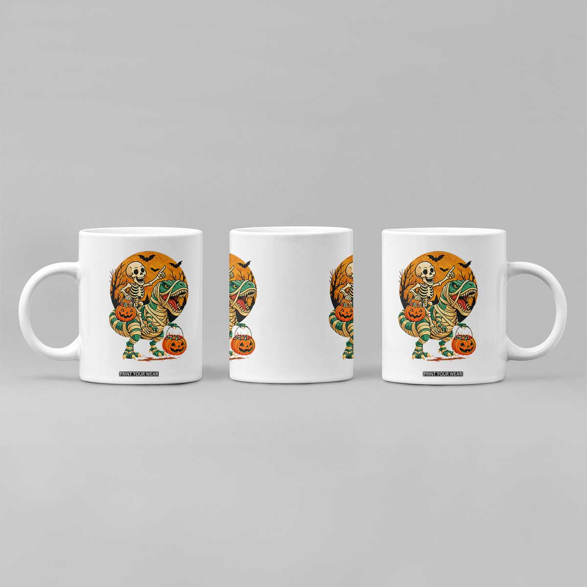 Funny Skeleton Riding Mummy Dinosaur Halloween Coffee Mug TS12 Print Your Wear