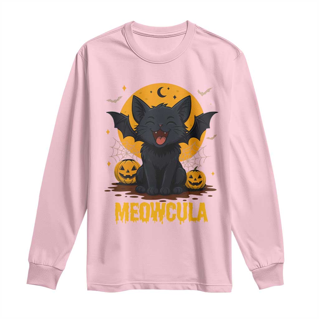 Black Cat Halloween Long Sleeve Shirt Meowcula Cute Smilling With Bat TS12 Light Pink Print Your Wear