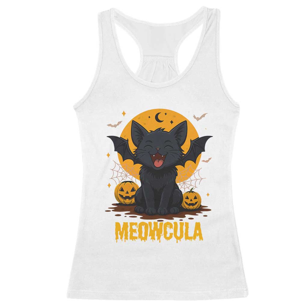 Black Cat Halloween Racerback Tank Top Meowcula Cute Smilling With Bat TS12 White Print Your Wear