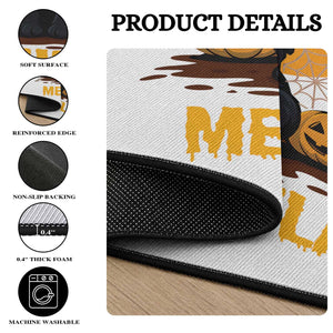Black Cat Halloween Round Rug Meowcula Cute Smilling With Bat