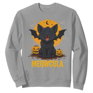 Black Cat Halloween Sweatshirt Meowcula Cute Smilling With Bat TS12 Sport Gray Print Your Wear