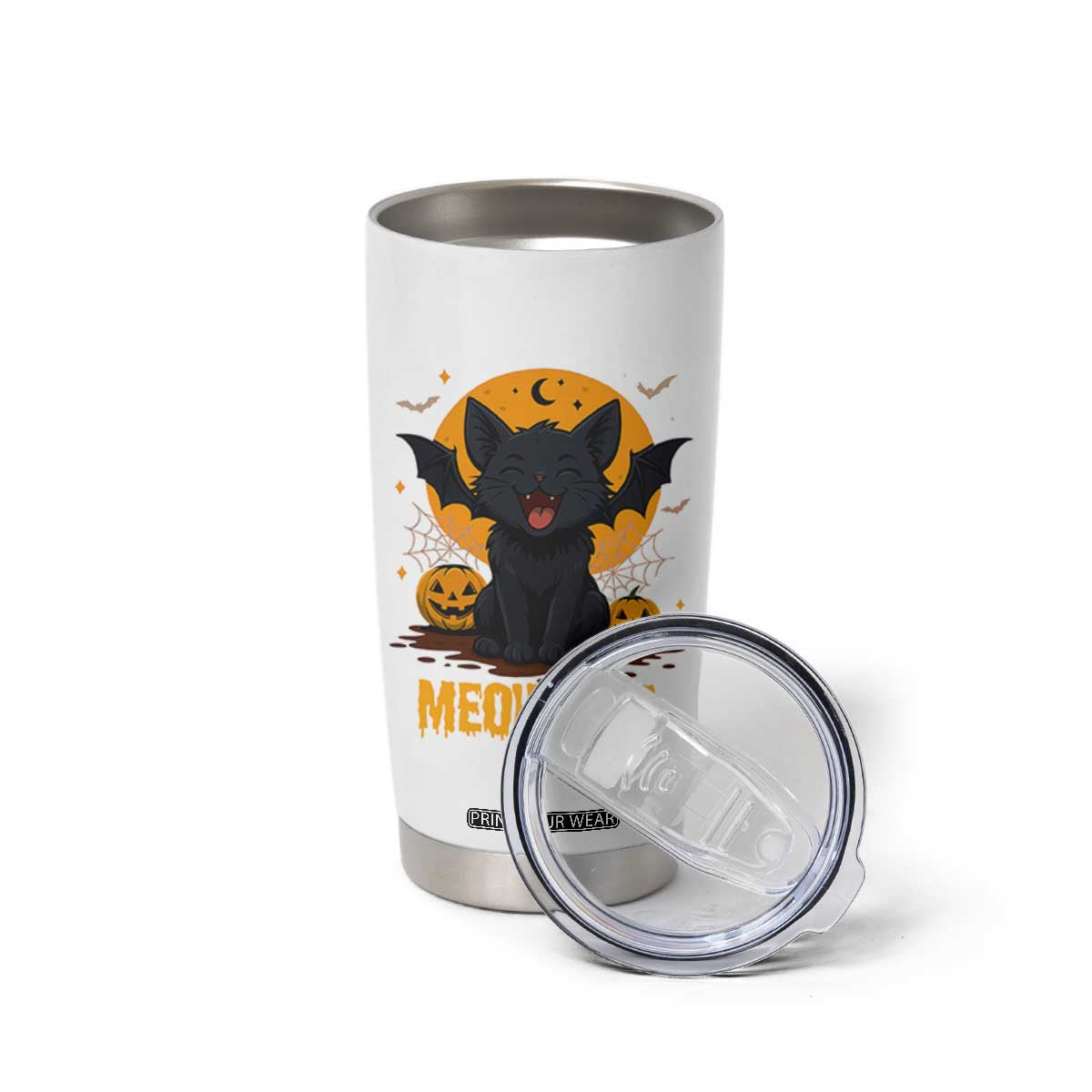 Black Cat Halloween Tumbler Cup Meowcula Cute Smilling With Bat TS12 Print Your Wear