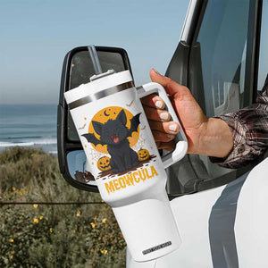 Black Cat Halloween Tumbler With Handle Meowcula Cute Smilling With Bat TS12 Print Your Wear