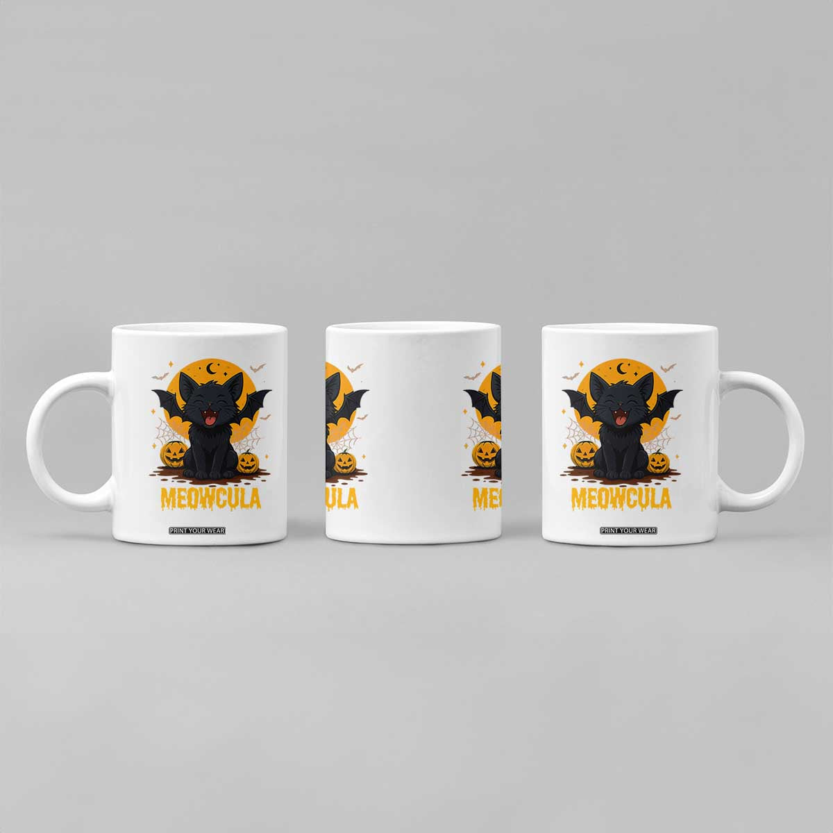 Black Cat Halloween Coffee Mug Meowcula Cute Smilling With Bat TS12 Print Your Wear