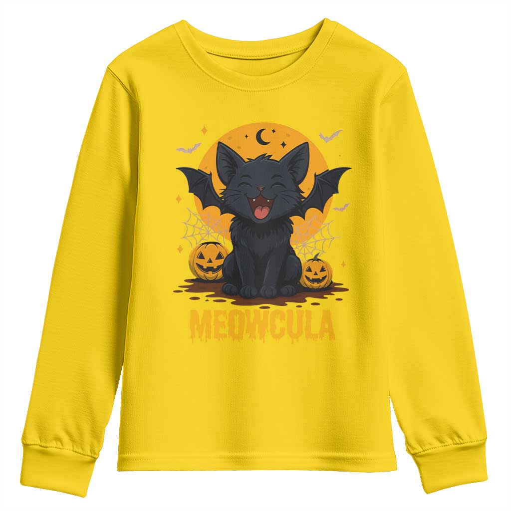 Black Cat Halloween Youth Sweatshirt Meowcula Cute Smilling With Bat TS12 Daisy Print Your Wear