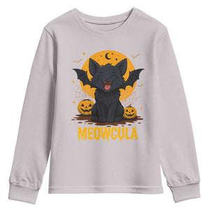 Black Cat Halloween Youth Sweatshirt Meowcula Cute Smilling With Bat TS12 Ice Gray Print Your Wear