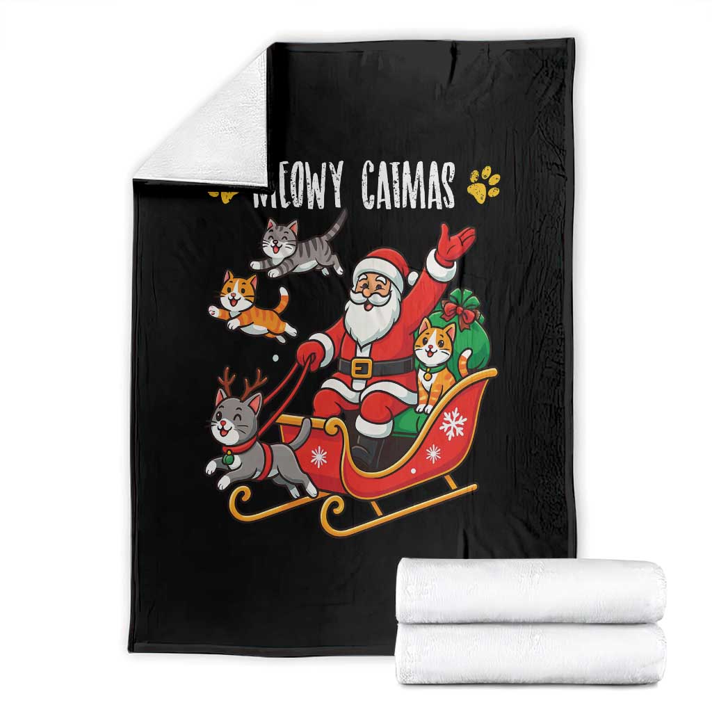 Funny Christmas Cat Throw Blanket Meowy Catmas Santa Sleigh Xmas TS12 Black Print Your Wear