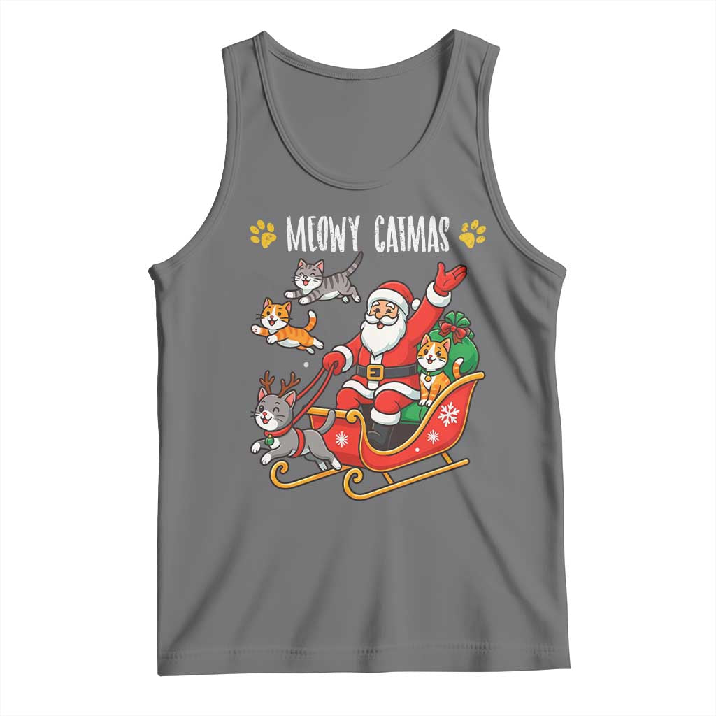 Funny Christmas Cat Tank Top Meowy Catmas Santa Sleigh Xmas TS12 Black Heather Print Your Wear