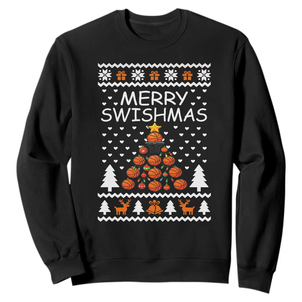 Basketball Merry Swishmas Sweatshirt Christmas Tree Sports TS12 Black Print Your Wear
