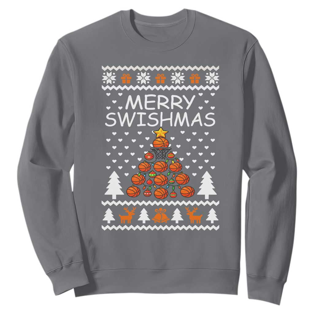 Basketball Merry Swishmas Sweatshirt Christmas Tree Sports TS12 Charcoal Print Your Wear