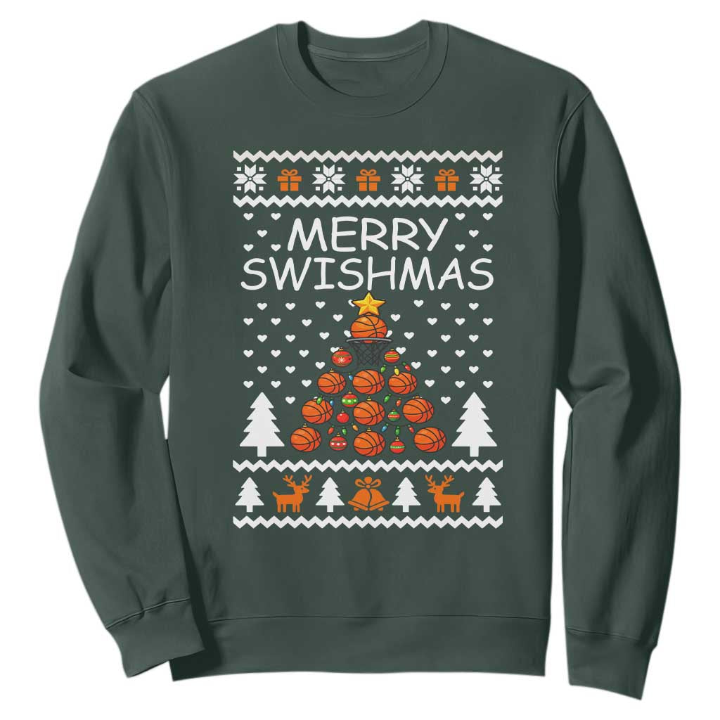 Basketball Merry Swishmas Sweatshirt Christmas Tree Sports TS12 Dark Forest Green Print Your Wear