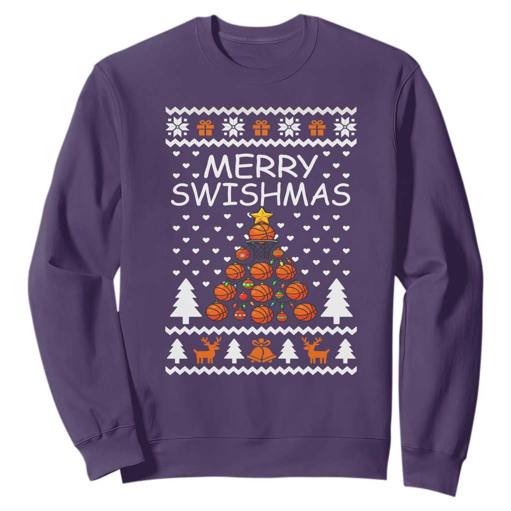 Basketball Merry Swishmas Sweatshirt Christmas Tree Sports TS12 Purple Print Your Wear