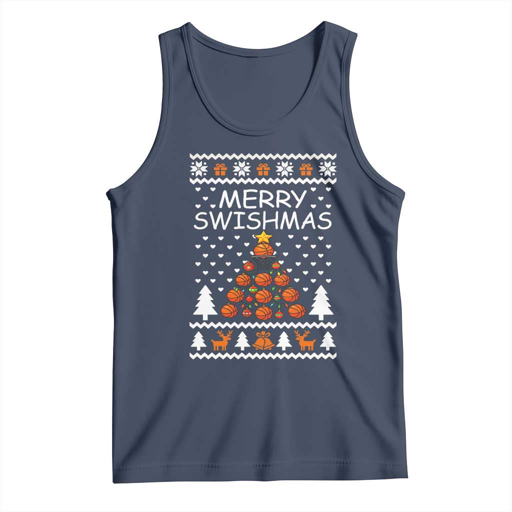 Basketball Merry Swishmas Tank Top Christmas Tree Sports TS12 Navy Print Your Wear