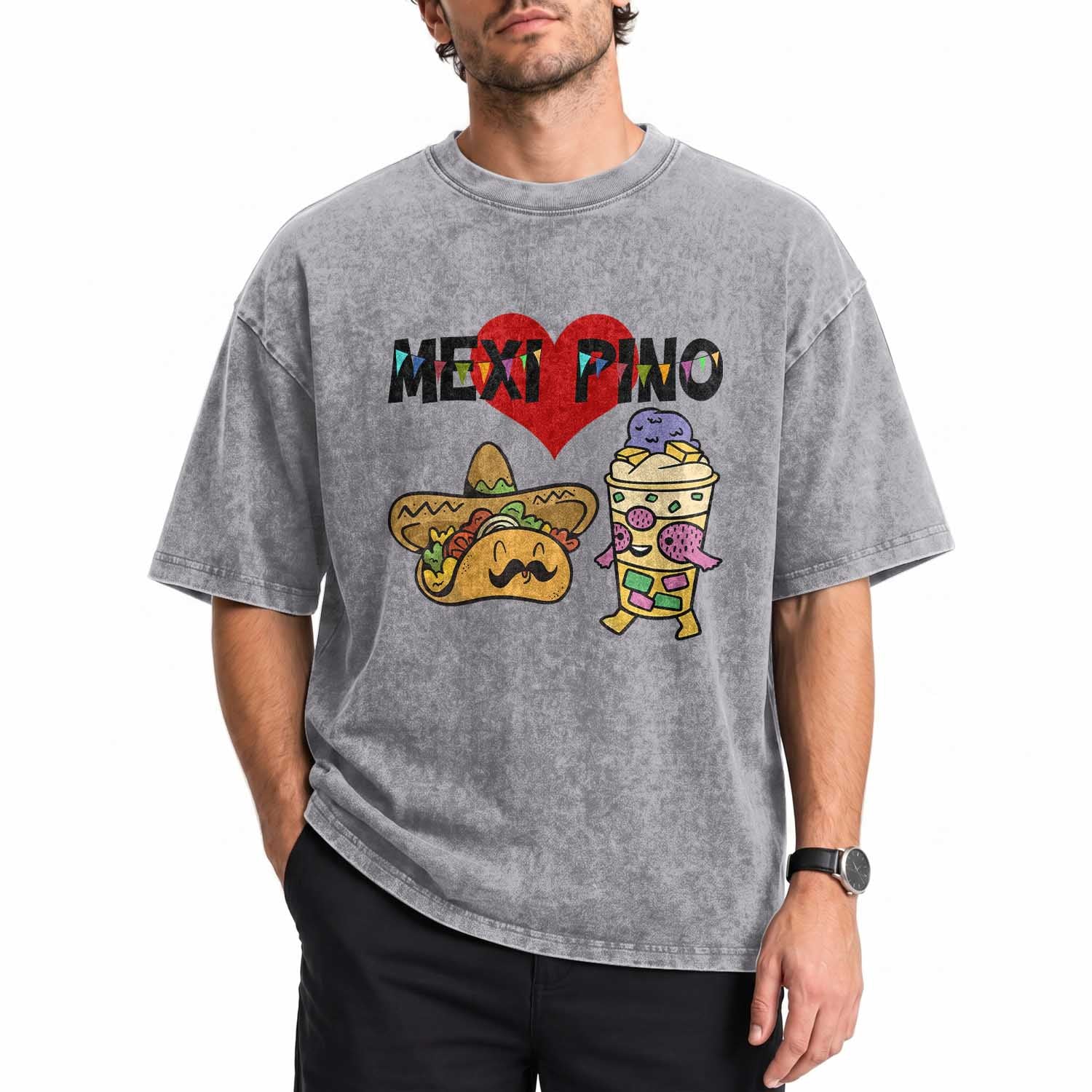Mexican Filipino Food Lover Washed Cotton T-Shirt Tacos Lover And Halo Halo