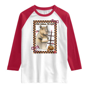 Halloween Capybara Raglan Shirt Funny Too Chill To Boo TS12 White Red Print Your Wear