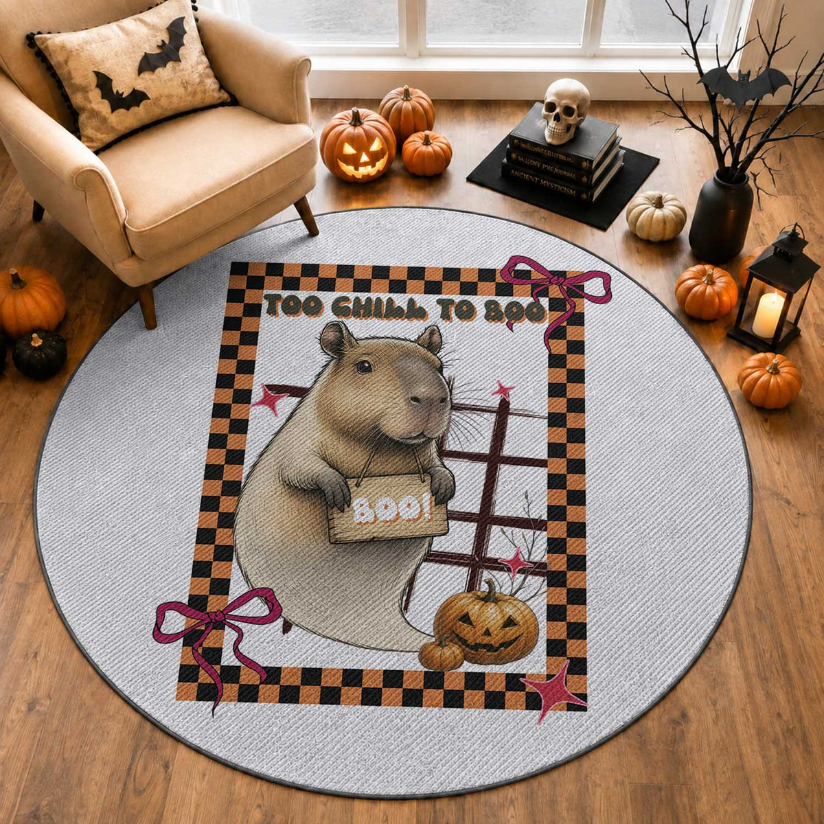 Halloween Capybara Round Rug Funny Too Chill To Boo