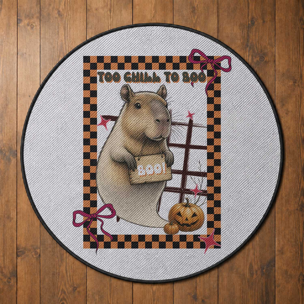 Halloween Capybara Round Rug Funny Too Chill To Boo