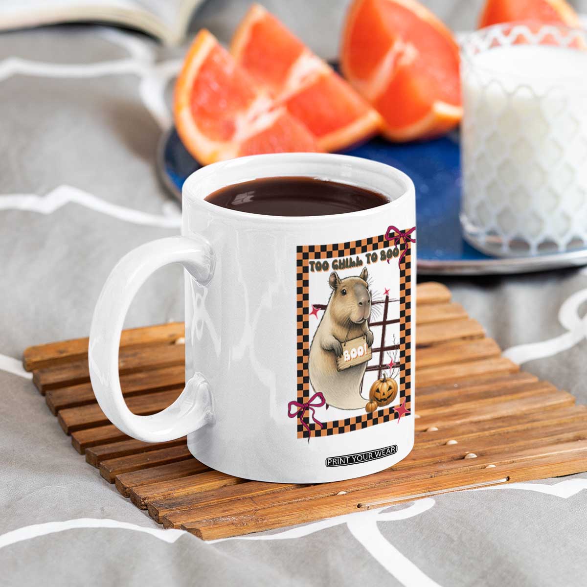Halloween Capybara Coffee Mug Funny Too Chill To Boo TS12 Print Your Wear