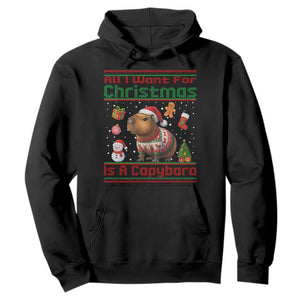 Funny Xmas Hoodie All I Want For Christmas Is A Capybara TS12 Black Print Your Wear