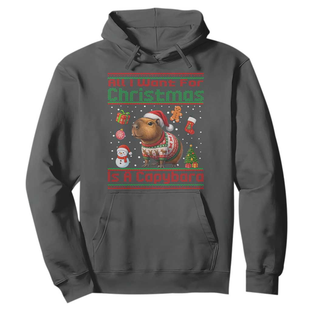 Funny Xmas Hoodie All I Want For Christmas Is A Capybara TS12 Dark Heather Print Your Wear