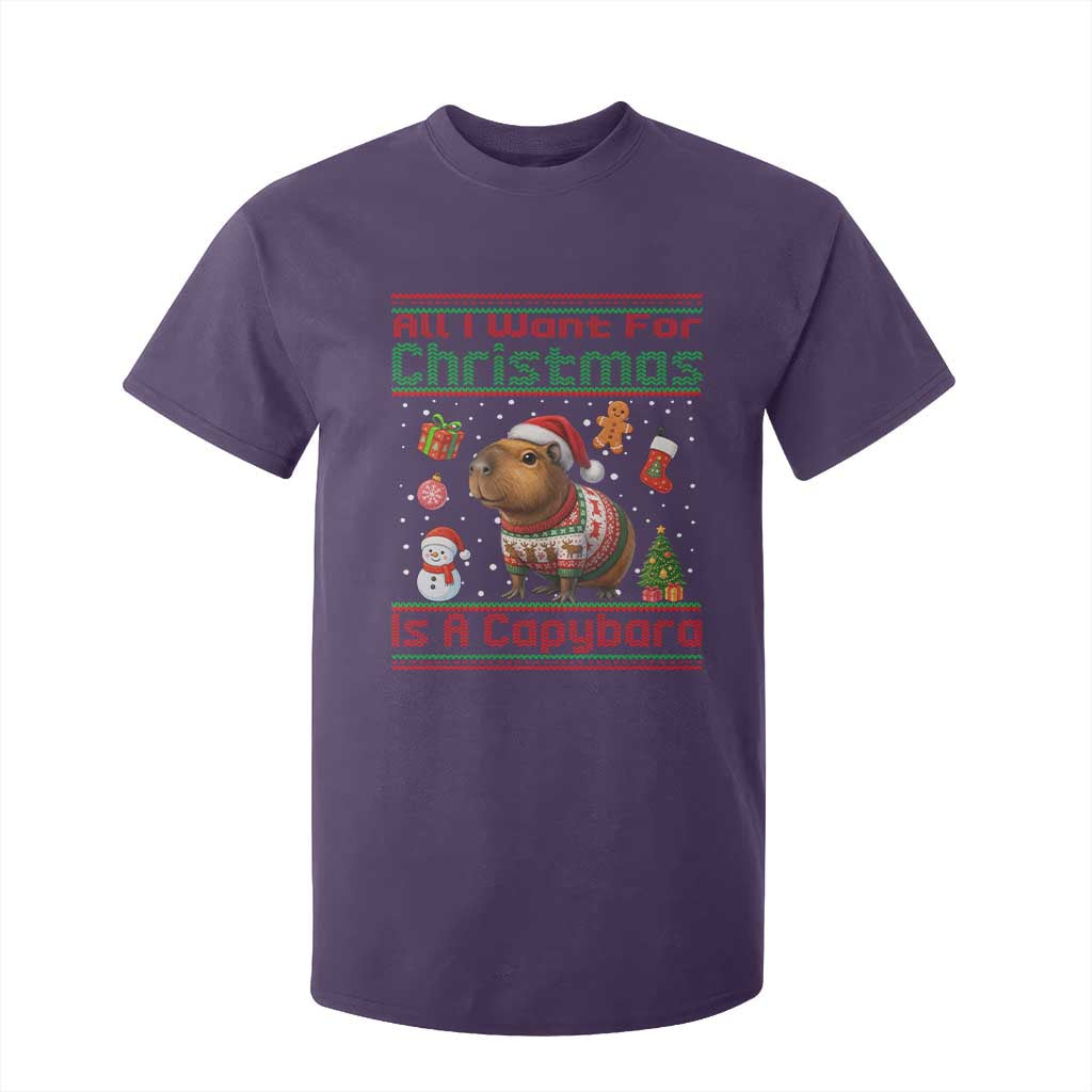 Funny Xmas T Shirt For Kid All I Want For Christmas Is A Capybara TS12 Purple Print Your Wear