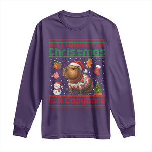 Funny Xmas Long Sleeve Shirt All I Want For Christmas Is A Capybara TS12 Purple Print Your Wear