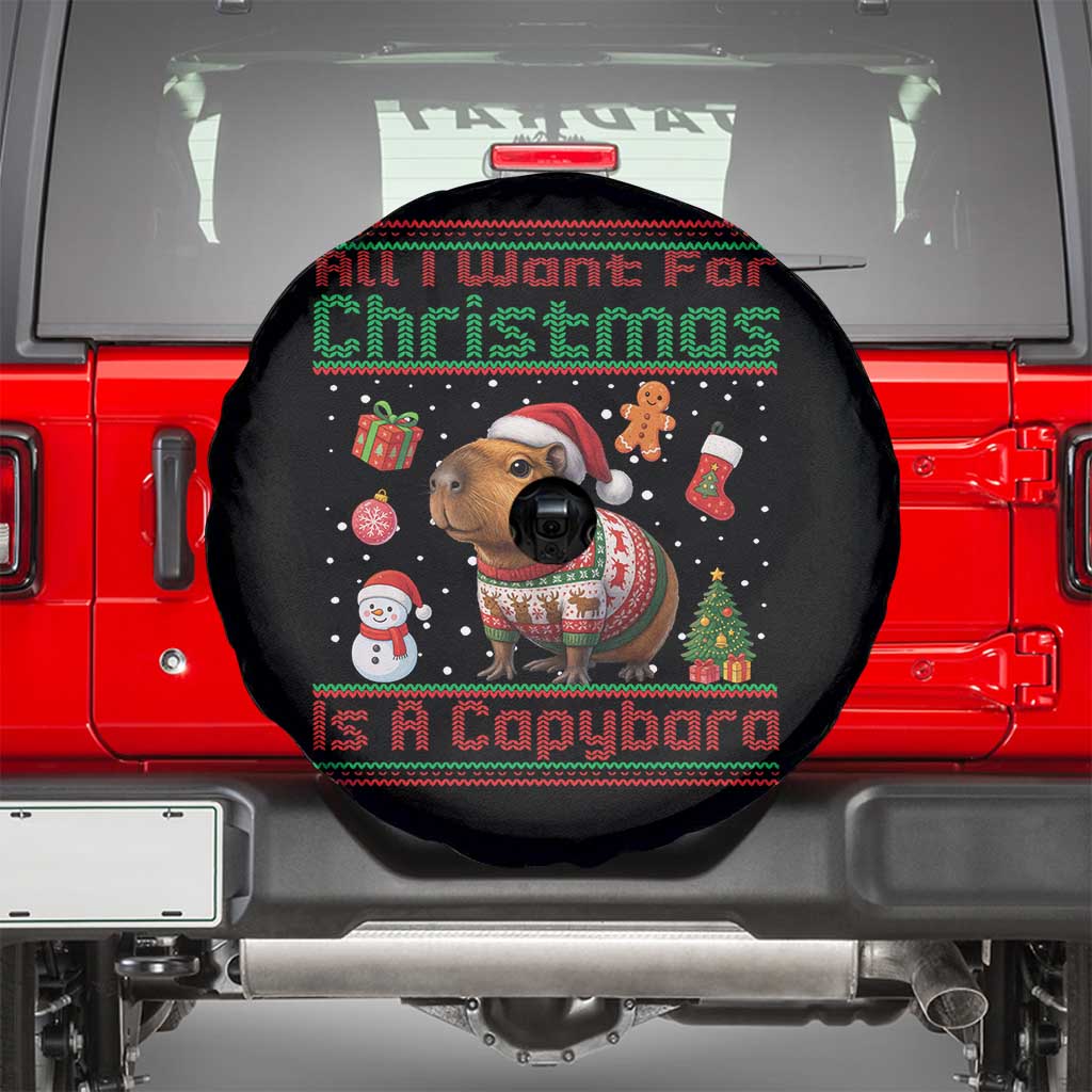 Funny Xmas Spare Tire Cover All I Want For Christmas Is A Capybara TS12 Black Print Your Wear