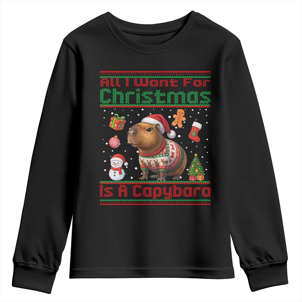 Funny Xmas Youth Sweatshirt All I Want For Christmas Is A Capybara TS12 Black Print Your Wear