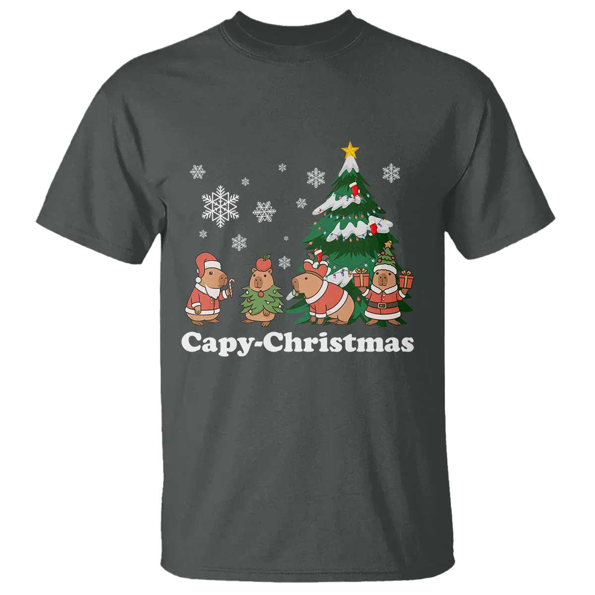 Christmas Capybara T Shirt Funny Capy Xmas Gift Idea TS12 Dark Heather Print Your Wear
