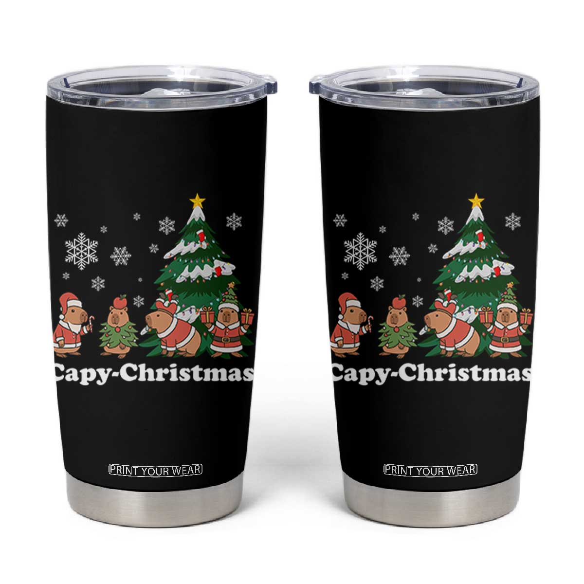 Christmas Capybara Tumbler Cup Funny Capy Xmas Gift Idea TS12 Black Print Your Wear