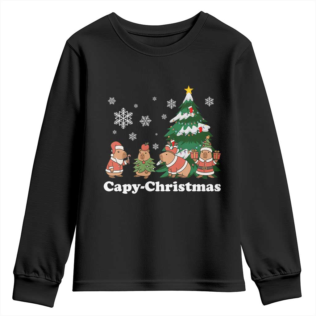 Christmas Capybara Youth Sweatshirt Funny Capy Xmas Gift Idea TS12 Black Print Your Wear