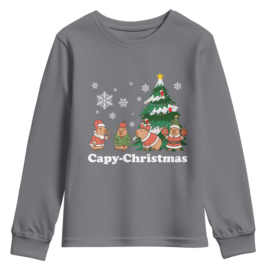 Christmas Capybara Youth Sweatshirt Funny Capy Xmas Gift Idea TS12 Charcoal Print Your Wear