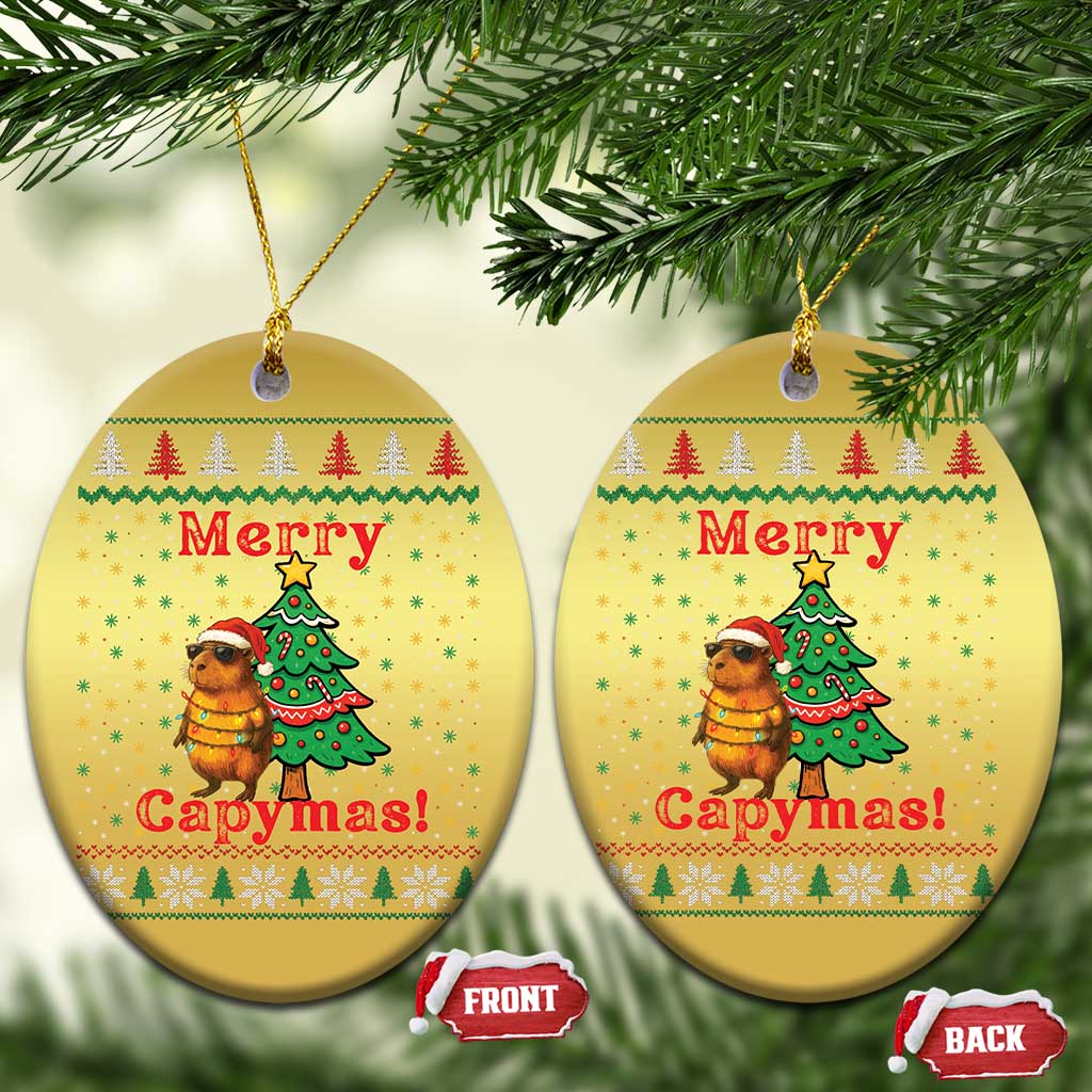 Funny Merry Capymas Christmas Ornament Capybara Xmas Party TS12 Oval Gold Print Your Wear