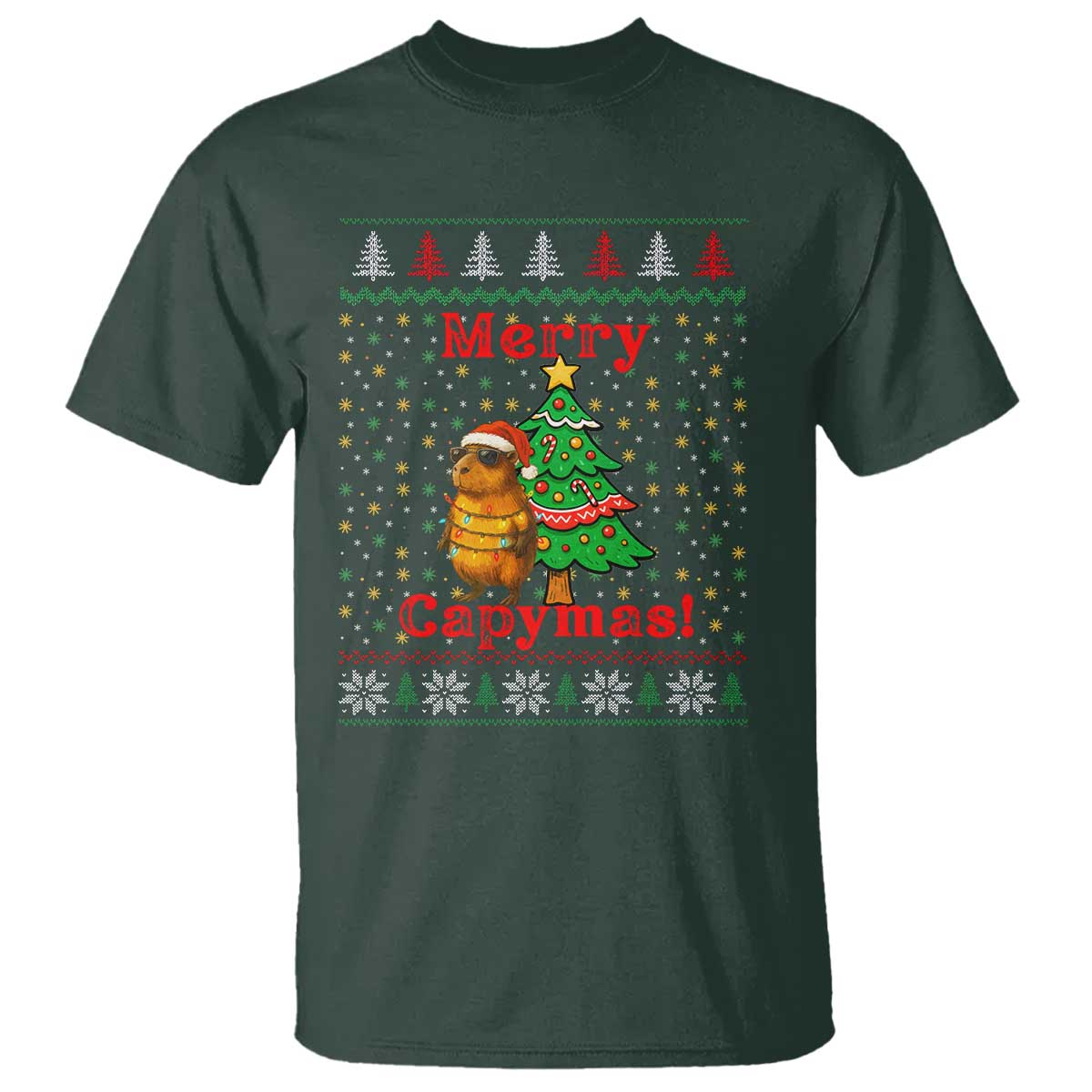 Funny Merry Capymas T Shirt Capybara Christmas Party TS12 Dark Forest Green Print Your Wear