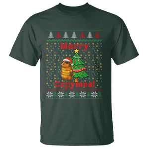 Funny Merry Capymas T Shirt Capybara Christmas Party TS12 Dark Forest Green Print Your Wear