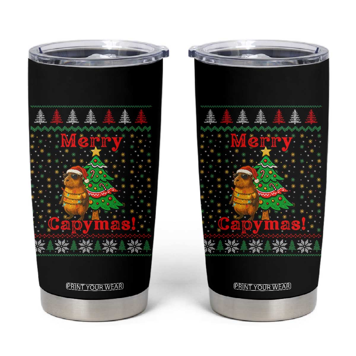 Funny Merry Capymas Tumbler Cup Capybara Christmas Party TS12 Black Print Your Wear
