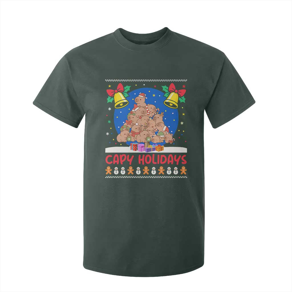 Capybara Christmas Tree T Shirt For Kid Funny Capy Holidays Gift TS12 Dark Forest Green Print Your Wear