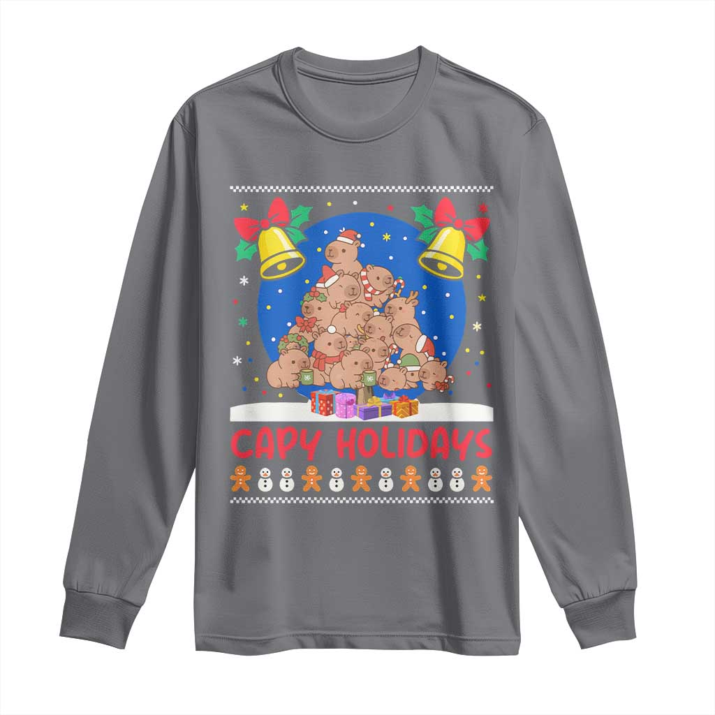 Capybara Christmas Tree Long Sleeve Shirt Funny Capy Holidays Gift TS12 Charcoal Print Your Wear